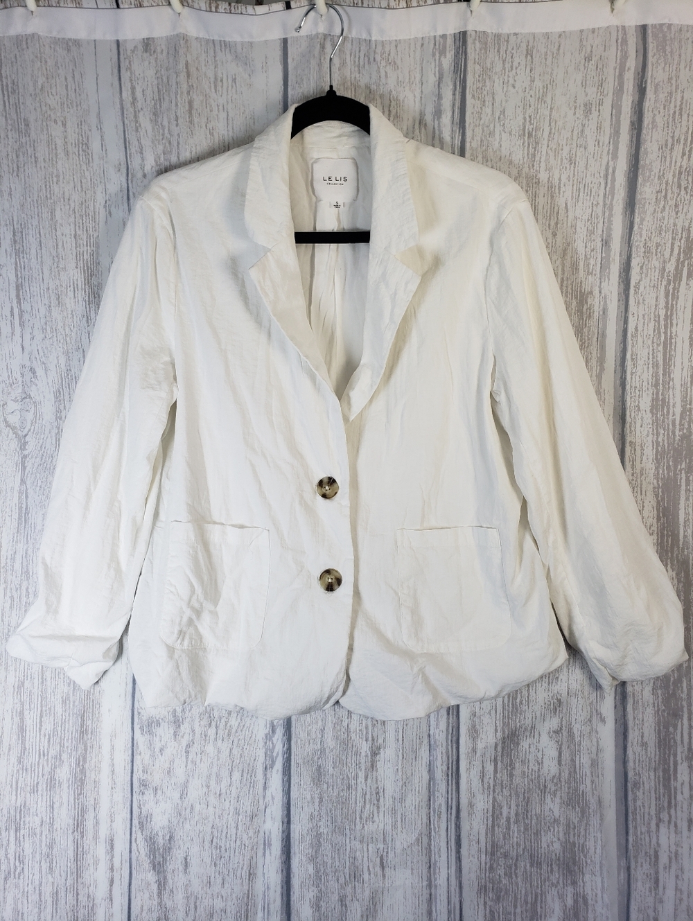 Le Lis White 2-Button Casual Blazer Jacket Bubble Hem Lined White Pockets Small